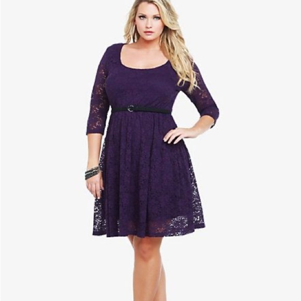 Torrid Purple Lace Skater Dress Midi Purple Sz 12 0 $69 Fit and Flare
